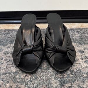 Balenciaga drapey black knotted mule heels
